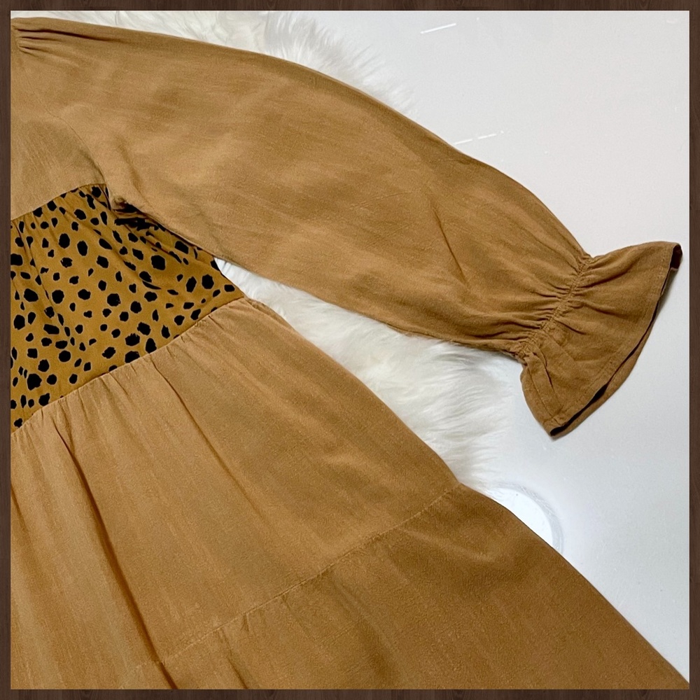 UMGEE Puff Sleeve & Ruffled Cuff Tiered Babydoll Dress Fringe Hem W/Animal Print - Picture 13 of 16